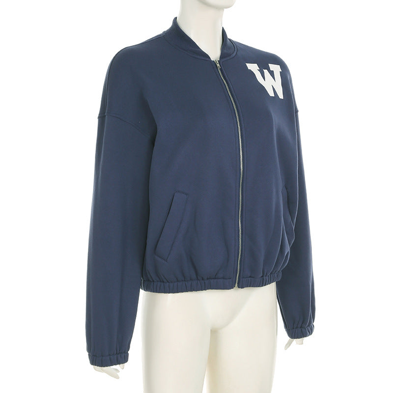 Letter Print Stand Collar Baseball Jacket -- YKIIY  CLOTHING