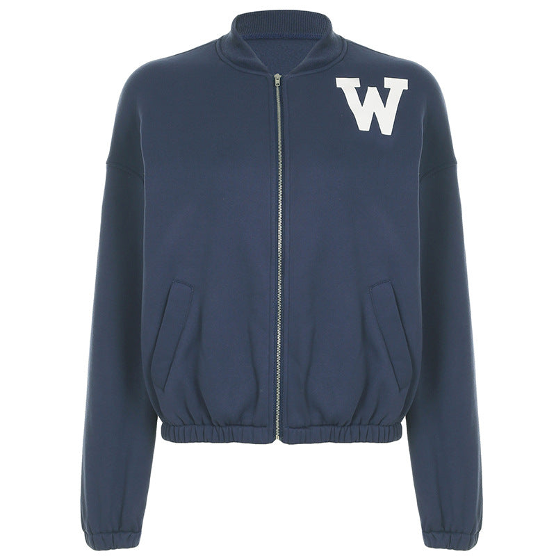 Letter Print Stand Collar Baseball Jacket -- YKIIY  CLOTHING