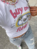 Letters Floral Printed Round Neck T-Shirt -- YKIIY  CLOTHING