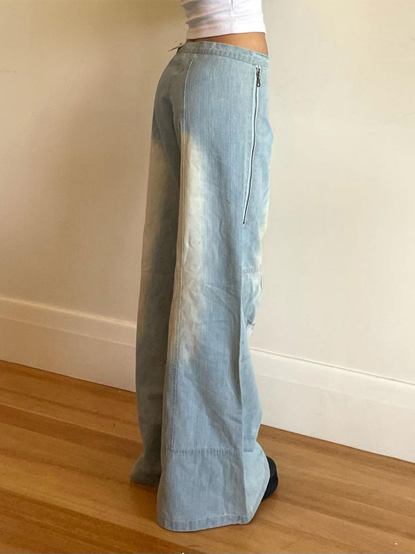 Light Washed Side Zipper Flared Jeans -- YKIIY  CLOTHING