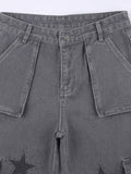 Low-Rise Star Print Oversized Pocket Straight Cargo Jeans -- YKIIY  CLOTHING
