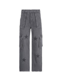 Low-Rise Star Print Oversized Pocket Straight Cargo Jeans -- YKIIY  CLOTHING