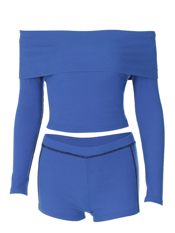 Off Shoulder Long Sleeve Two Piece Set -- YKIIY  CLOTHING