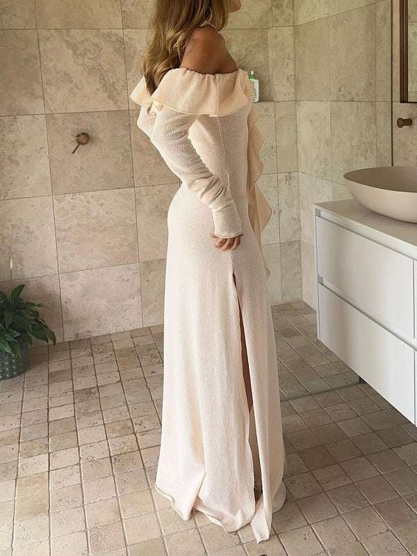 Off Shoulder Side Slit Maxi Dress -- YKIIY  CLOTHING