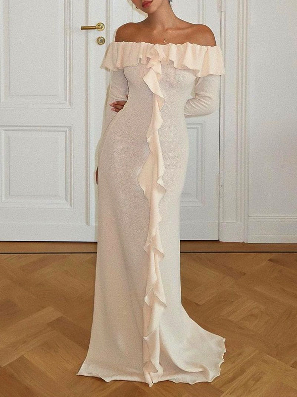 Off Shoulder Side Slit Maxi Dress -- YKIIY  CLOTHING
