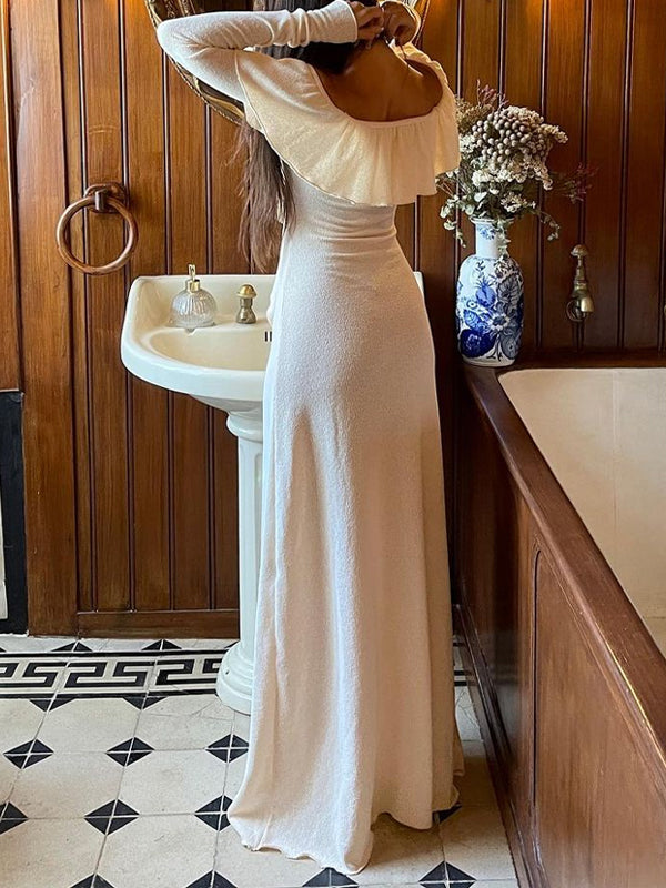Off Shoulder Side Slit Maxi Dress -- YKIIY  CLOTHING