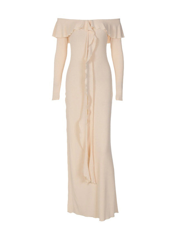 Off Shoulder Side Slit Maxi Dress -- YKIIY  CLOTHING