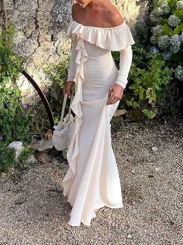 Off Shoulder Side Slit Maxi Dress -- YKIIY  CLOTHING