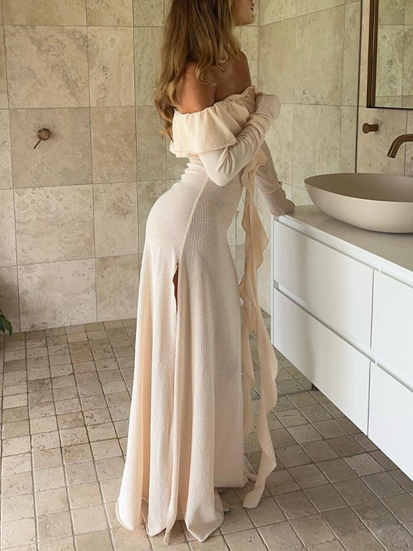 Off Shoulder Side Slit Maxi Dress -- YKIIY  CLOTHING