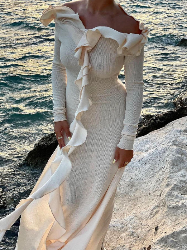 Off Shoulder Side Slit Maxi Dress -- YKIIY  CLOTHING