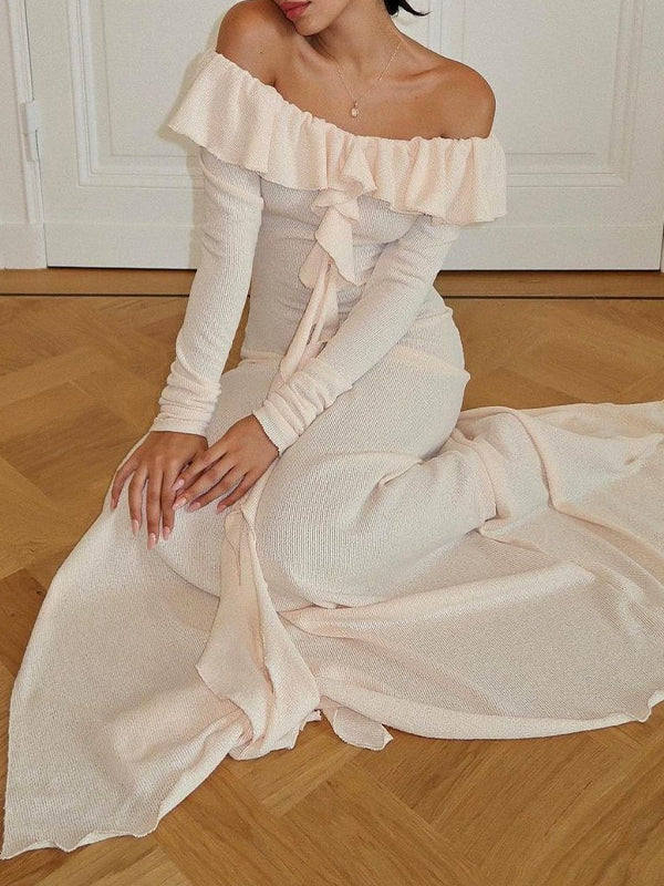 Off Shoulder Side Slit Maxi Dress -- YKIIY  CLOTHING