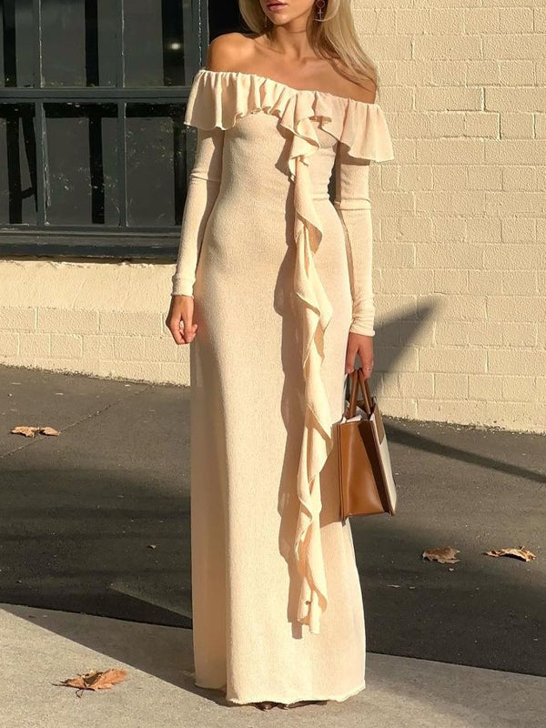 Off Shoulder Side Slit Maxi Dress -- YKIIY  CLOTHING