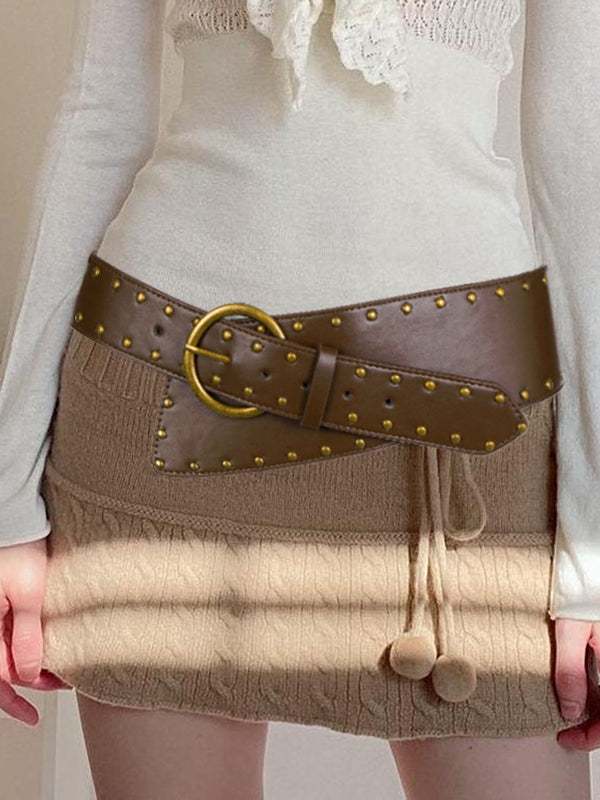 PU Studded Paneled Metal Buckle Belt -- YKIIY  CLOTHING