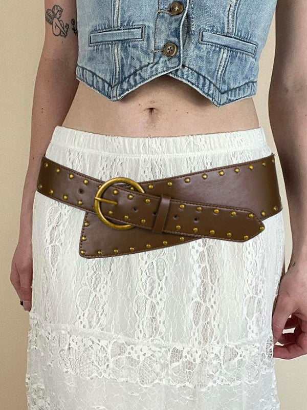 PU Studded Paneled Metal Buckle Belt -- YKIIY  CLOTHING