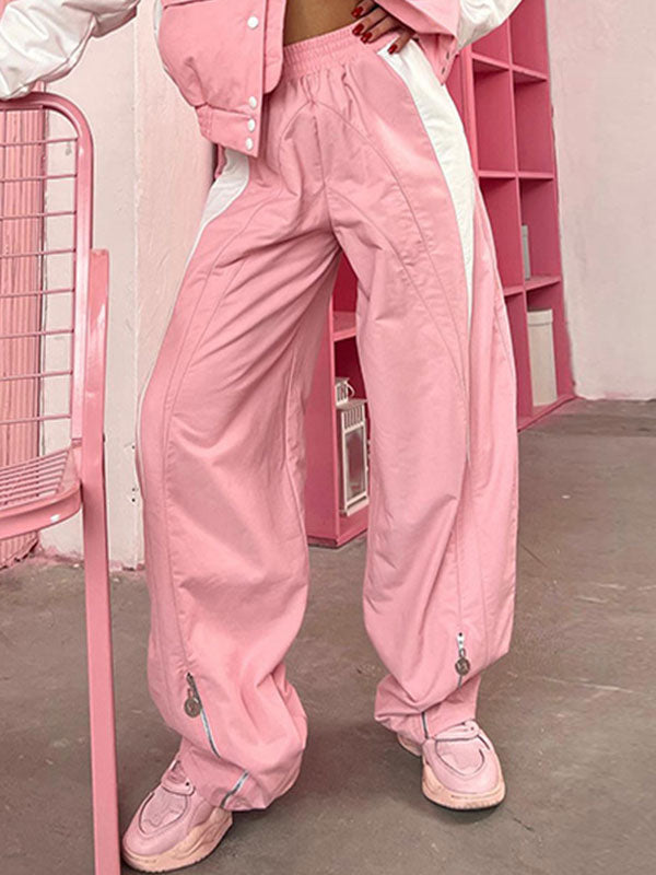 Patchwork Elastic Waist Zipper Pants -- YKIIY  CLOTHING