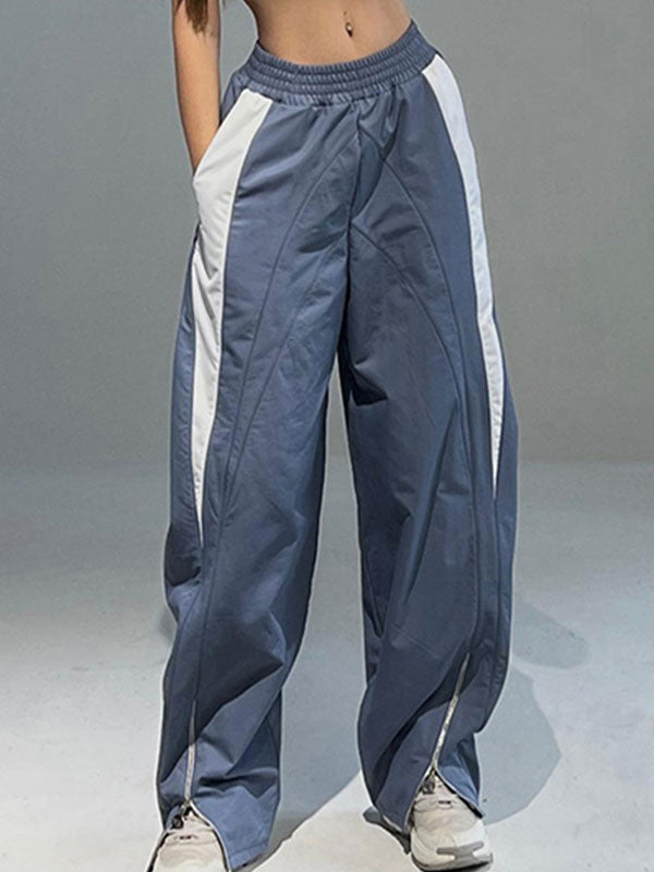 Patchwork Elastic Waist Zipper Pants -- YKIIY  CLOTHING