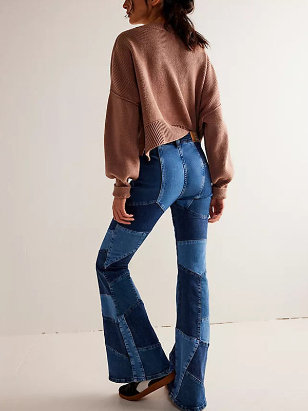 Patchwork Flared Color Block Pants -- YKIIY  CLOTHING