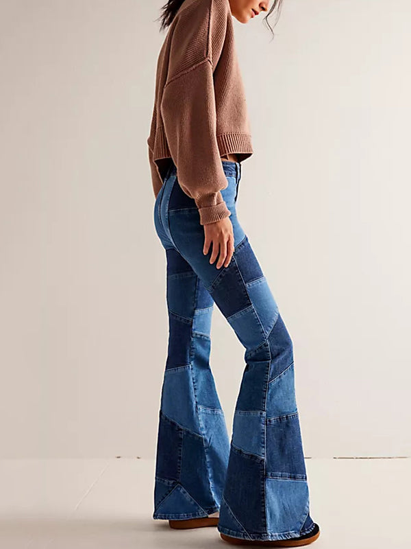 Patchwork Flared Color Block Pants -- YKIIY  CLOTHING