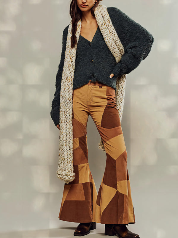 Patchwork Flared Color Block Pants -- YKIIY  CLOTHING