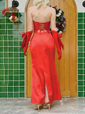 Patchwork Strapless Bow Two Piece Set -- YKIIY  CLOTHING