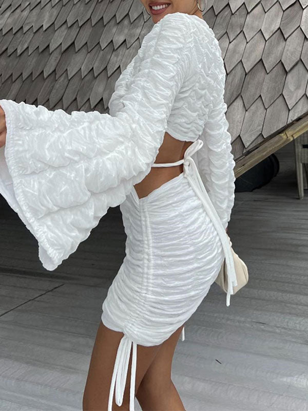 Plain Cutout Backless Mini Dress -- YKIIY  CLOTHING