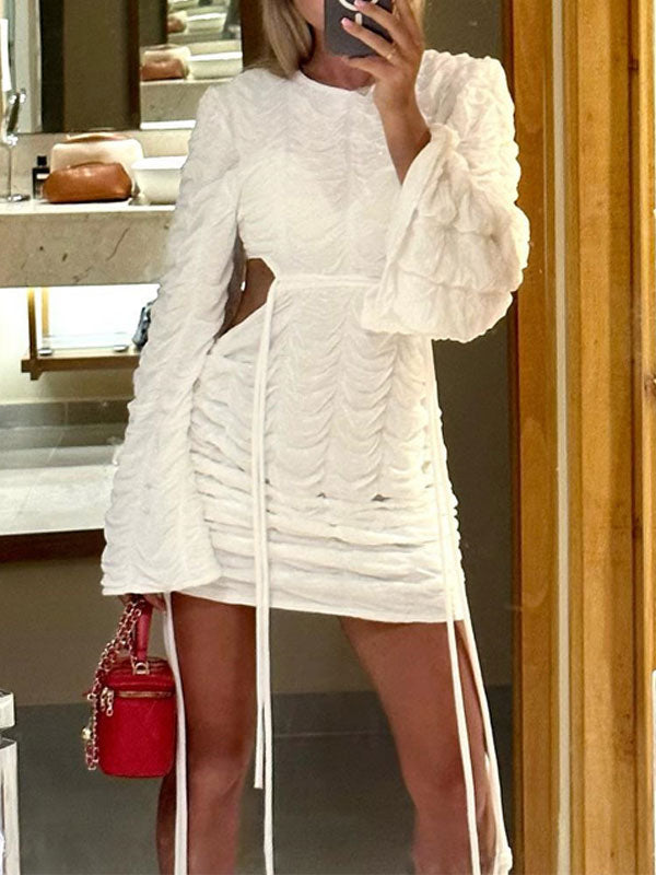Plain Cutout Backless Mini Dress -- YKIIY  CLOTHING