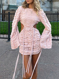 Plain Cutout Backless Mini Dress -- YKIIY  CLOTHING