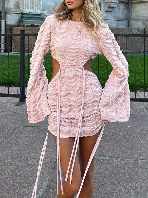 Plain Cutout Backless Mini Dress -- YKIIY  CLOTHING