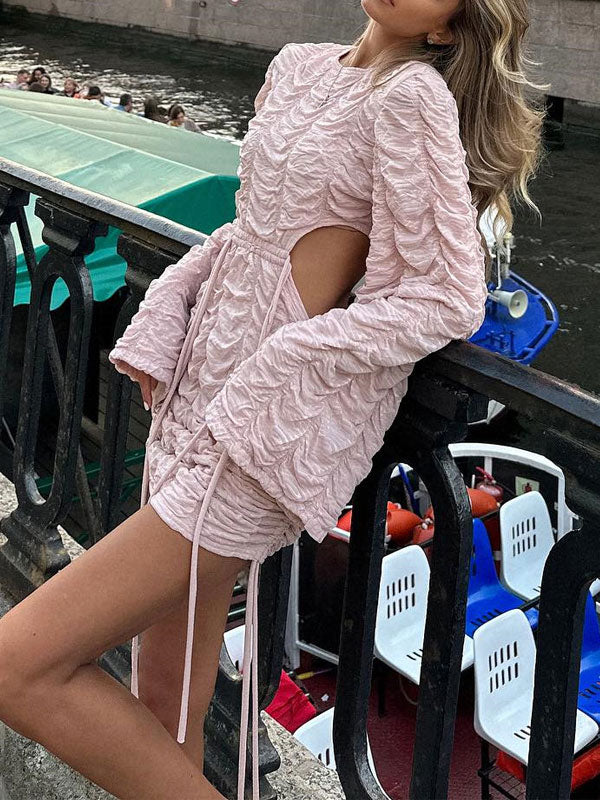 Plain Cutout Backless Mini Dress -- YKIIY  CLOTHING