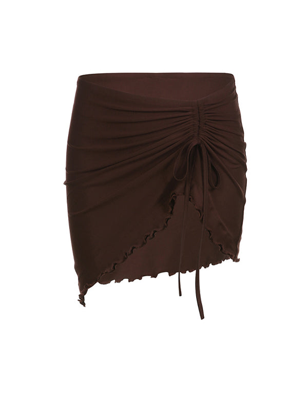 Plain Drawstring Asymmetric Hem Skirt -- YKIIY  CLOTHING