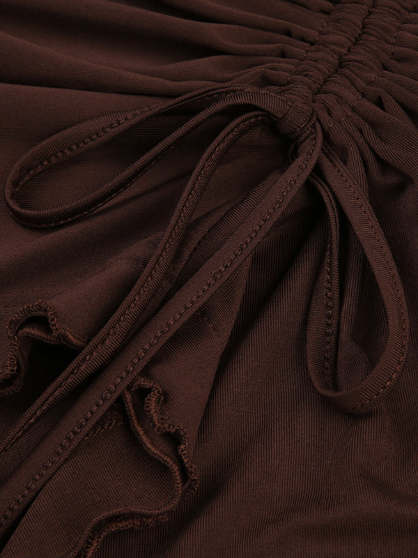 Plain Drawstring Asymmetric Hem Skirt -- YKIIY  CLOTHING
