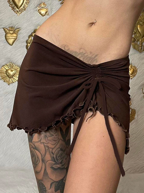 Plain Drawstring Asymmetric Hem Skirt -- YKIIY  CLOTHING