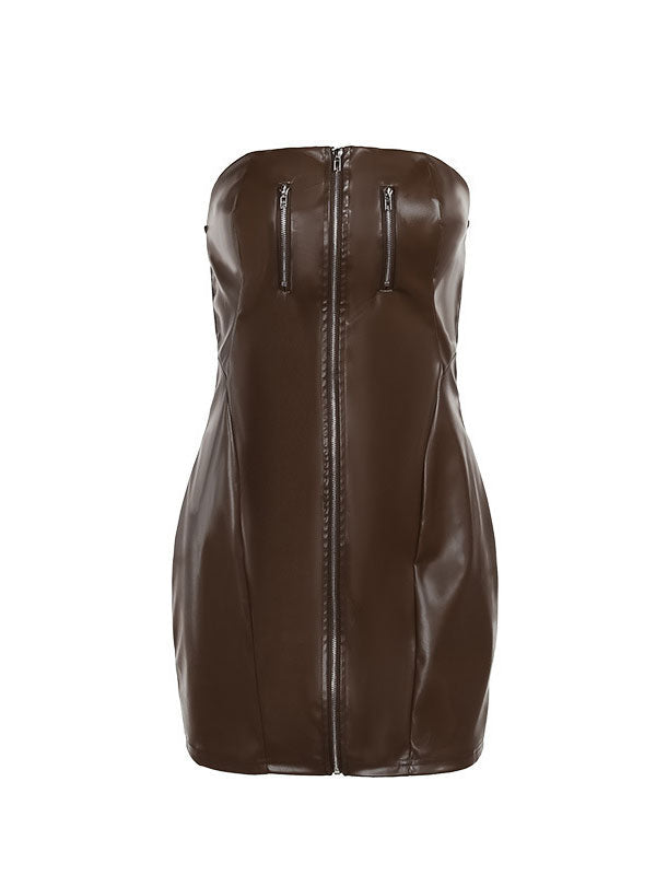 Plain Strapless Zipper Mini Dress -- YKIIY  CLOTHING