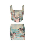 Portrait Print Slim Fishbone Tank Top and Skirt Two-Piece Set -- YKIIY  CLOTHING