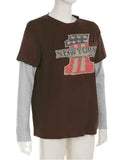Printed Splicing Long Sleeve Fake Two-piece Bottoming -- YKIIY  CLOTHING