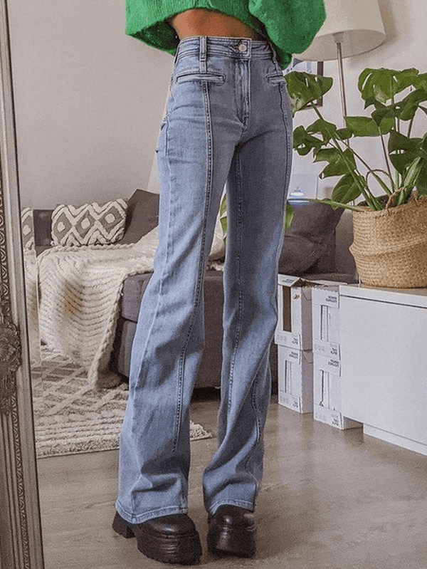 Red Star Patchwork Flare Jeans -- YKIIY  CLOTHING