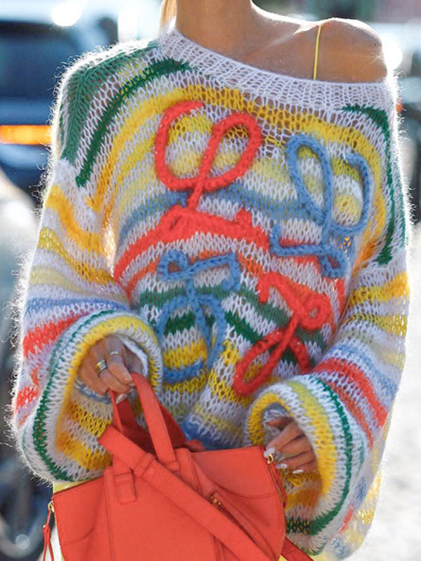 Round Neck Embossed Design Sweaters -- YKIIY  CLOTHING