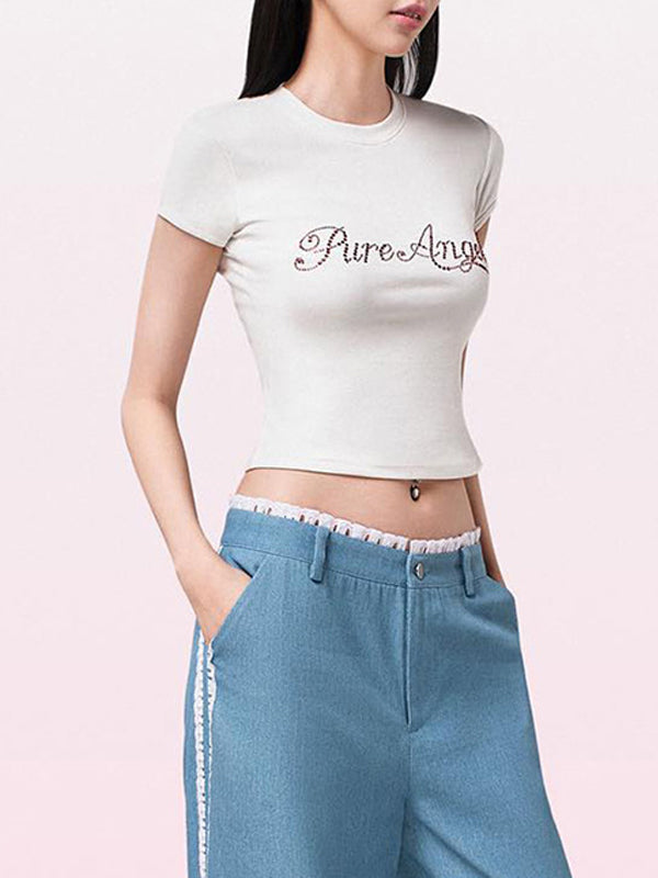 Round Neck Exposed Navel T-Shirt -- YKIIY  CLOTHING