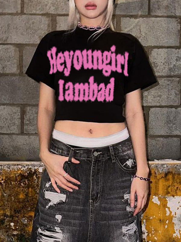 Round Neck Letters Color Block T-Shirt -- YKIIY  CLOTHING