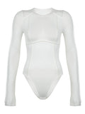 Round Neck Solid Patchwork Bodysuit -- YKIIY  CLOTHING