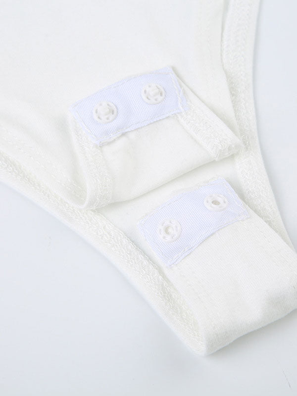 Round Neck Solid Patchwork Bodysuit -- YKIIY  CLOTHING
