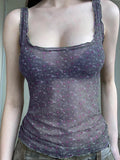 See Through Square Neck Ditsy Floral Camis -- YKIIY  CLOTHING