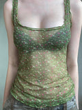 See Through Square Neck Ditsy Floral Camis -- YKIIY  CLOTHING
