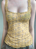 See Through Square Neck Ditsy Floral Camis -- YKIIY  CLOTHING