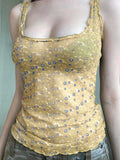 See Through Square Neck Ditsy Floral Camis -- YKIIY  CLOTHING