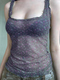 See Through Square Neck Ditsy Floral Camis -- YKIIY  CLOTHING