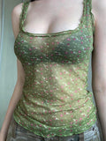 See Through Square Neck Ditsy Floral Camis -- YKIIY  CLOTHING