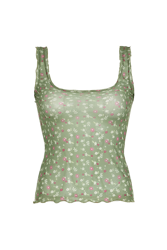See Through Square Neck Ditsy Floral Camis