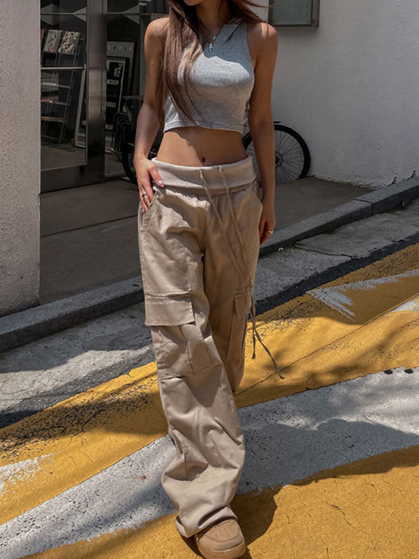 Solid High Waist Drawstring Pants -- YKIIY  CLOTHING