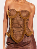 Solid Lace Up Strapless Tube Top -- YKIIY  CLOTHING